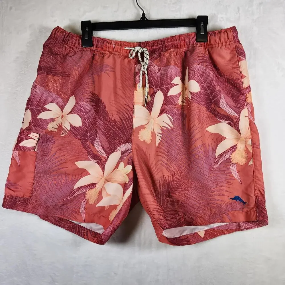Tommy Bahama Relax Hawaiian Tropical Swim Trunks Red‎ Size XL